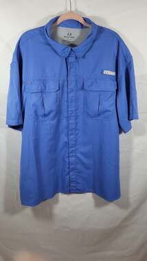 Realtree Fishing Men's Short Sleeve Button Down Vented Performance Shirt Blue Si